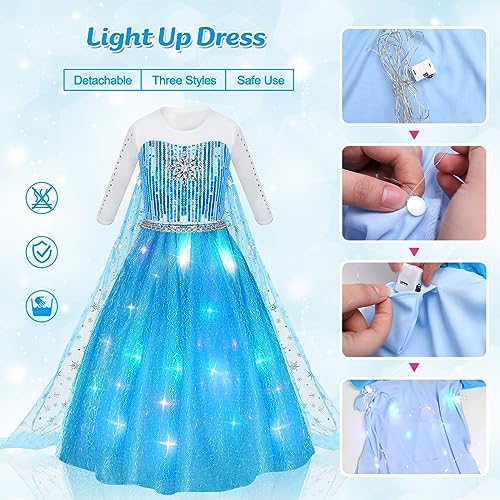 MELAND Princess Costumes for Girls Blue Light up Princess Dress up for 3 to 10 Year Old Girls Gift - Image 3