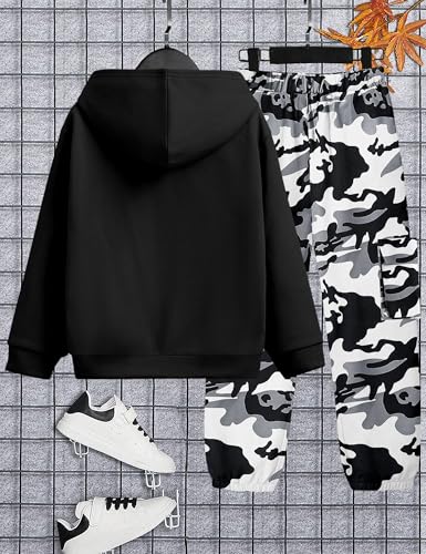 Image of KANGKANG Boys Clothes Two Piece Long Sleeve Hooded Sweatshirt Top Camouflage Sweatpants Fall Outfits Winter Clothes Set 6-16Y