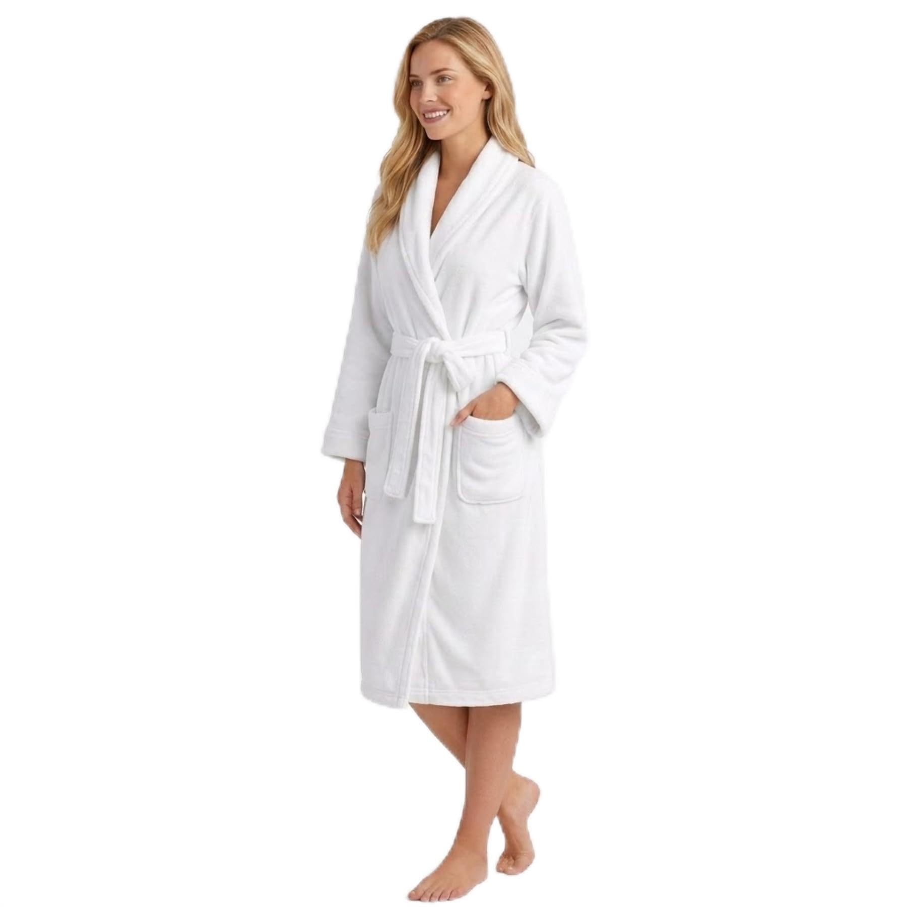 HOME ESSENTIALS Unisex Terry Cotton Bathrobe with Slippers Set 46 Inch Long White Spa Robe Soft Absorbent Hotel
