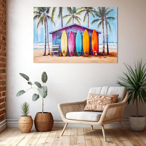 Art mural de planche de surf tropicale sur toile 50x70cm