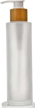 120ML/4OZ Empty Refillable Transparent Frosted Glass Lotion Pump Bottle with Bamboo Pump Soap Dispensers Toiletries Storage Containers for Shampoo Essential Oils Shower Gel