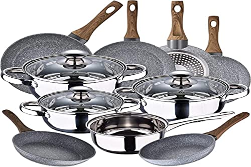 Bateria De Cocina 7 Piezas San Ignacio Faro, Acero Inoxidable, Con Juego Sartenes (18/20/22/24/26/28 Cm) San Ignacio Daimiel En Aluminio Forjado