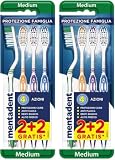 Mentadent Protezione Famiglia, 4 Spazzolini Setole Medie, Setole con Multi-angolazione, Manico Tripla Angolazione, Setole Lucidanti per la Prevenzione delle Macchie, Pulisci-lingua Morbido