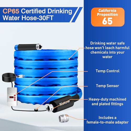 Image of 30FT RV Heated Drinking Water Hose -Temp Control, Features Water Line Freeze Protection Down to -40F /-40C, Electric Heated Water Hose for RV, Garden, Boat