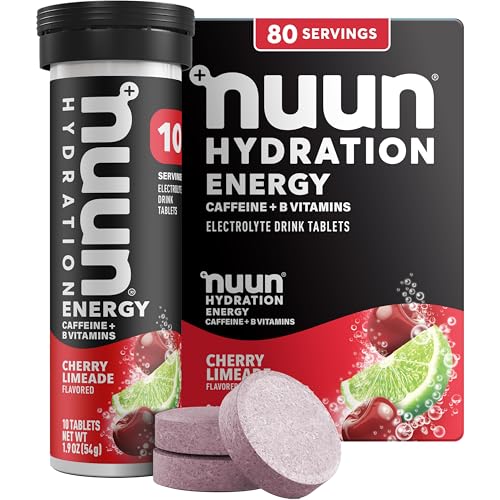 Image of Nuun Energy Caffeine + B Vitamins, Electrolyte Hydration Tablets with Caffeine from Green Tea Extract, Magnesium & 4 Other Electrolytes, Gluten Free, Vegan, Cherry Limeade, 8 Pack (80 Servings Total)