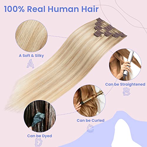 Elailite Clip in Hair Extensions Real Human Hair Remy Natural Hair, 8 Pieces Standard Weft Full Head Straight - Image 4