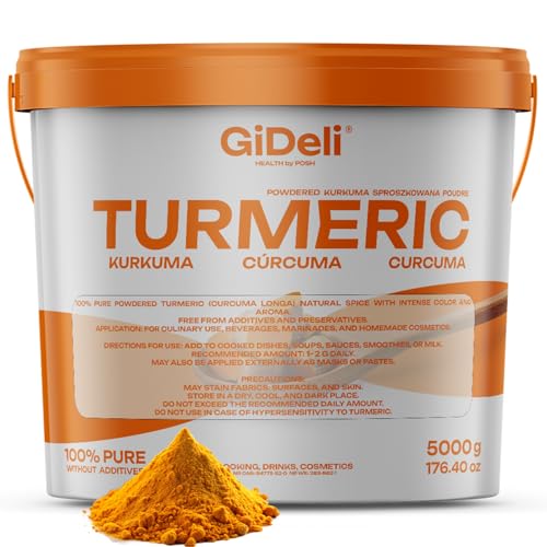 GiDeli Polvo de cúrcuma 5 kg de raíz de cúrcuma finamente molida Ideal para preparar una leche dorada como adición al té platos asiáticos sopas picantes