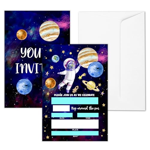 tranfvging Outer Space Birthday Party Invitations, Astronaut Birthday Invitations Cards With Envelopes, Planets Rocket Birthday Invites For Boys Girls Teens, 25 Cards -d19