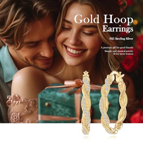 14K Hoop Gold Plated Earrings 925 Sterling Silver Gold Earring for Women Moissanite Hoop Earrings Classic Dainty Minimalist Gift Jewelry 30mm/25mm4