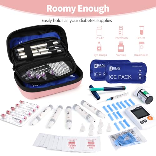 Image of Insulin Travel Organizer - TSA Approved Diabetic Medicine Storage Bag with Temperature Display and 2 Cooling Gel Packs (Pink)