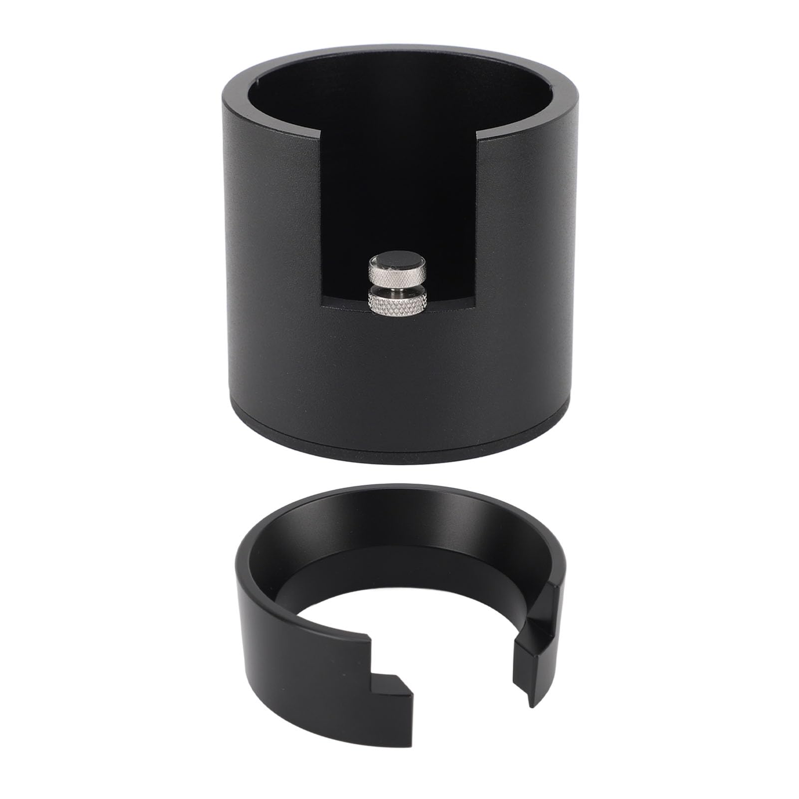 Soporte para portafiltro de café de 58 mm con embudo dosificador, soporte de prensado de aleación de aluminio para máquina de espresso, herramienta ajustable para barista con base (Negra)