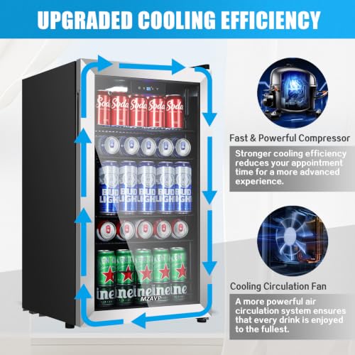 Image of Beverage Refrigerator Cooler, 120 Can Mini Beverage Fridge with Reversible Glass Door for Soda Beer, 3 Cu.Ft Drink Fridge with Digital Temperature Control & Adjustable Shelves - Silver