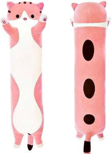 Shangman - Adorable almohada de peluche con diseño de gato de caricaturas, suave almohada larga para dormir, juguete, regalo para niños o novia,