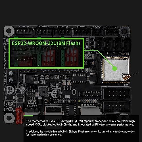 Risegun 3D Drucker Motherboard, 12-24 VDC MKS DLC32 V2.1 Graviermaschinen-Motherboard 32-Bit WiFi Offline Steuerung Mit 2,4-Zoll-Touchscreen TS24-R V2.1 A4988 Schrittmotortreiber