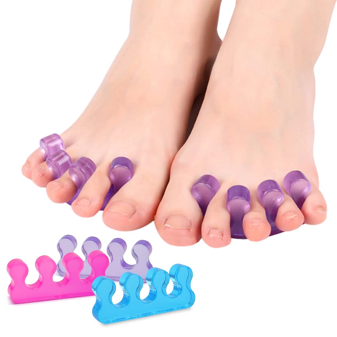 Toe Separators for Women,Toe Separators for Nail Polish,Pedicure Toe Spacers,Toe Separators use for separation of toenails or nails as well as relieve orthopedic bunion symptoms. - 6 Count (Pack of 1) blue Purple pink thick