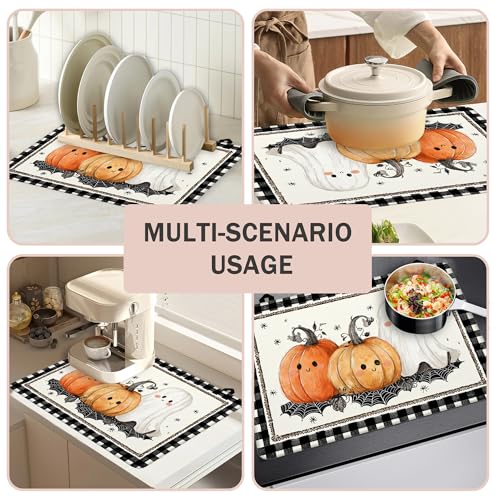 Image of Cute Cartoon Pumpkins Stove Top Cover for Electric Stove, Heat Resistant Glass Cooktop Cover, Stovetop Protector, Dish Drying Mats Cover for Ceramic Washer Top 28x20 inch
