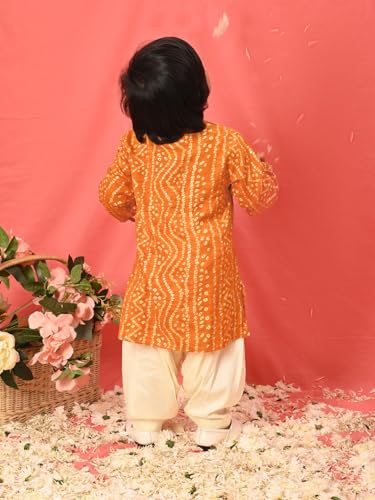 Image of Vastramay Boys' Bandhani Kurta and Patiala Set - Traditional Cotton Ethnic Wear for Infants, Perfect for Weddings and Festive Occasions
