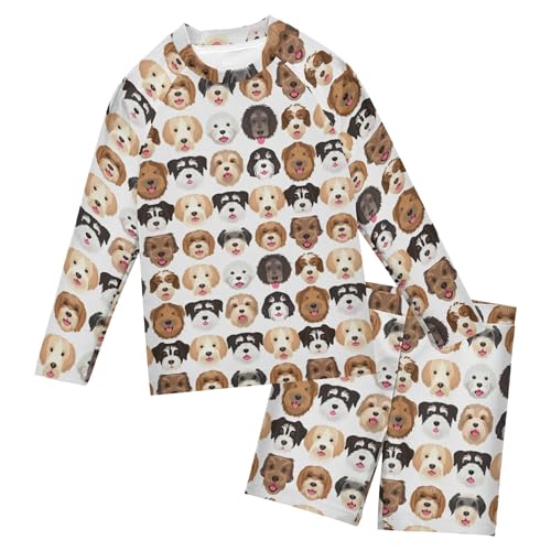 Cute Dog Puppy Pug Baby Boys' Toddler Long Sleeved Rashguard Swim Bathing Suit Set B0404110