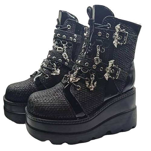 Ulalaza Women Mary Jane Dress Pumps Lolita Shoes Cute Platform Gothic Double Ankle Strap Round Toe Chunky Heel Uniform Pumps Shoes Perfect for School Party Business Work Dance Date Night Club