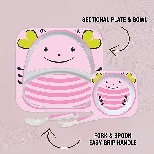 Image of Cello Kids Meal Melamine Dinner Set with Lady Bug Print | Safe and hygenic for Kids to use |Attractive and Long Lasting Designs | Break Resistant | Pink, Set of 4