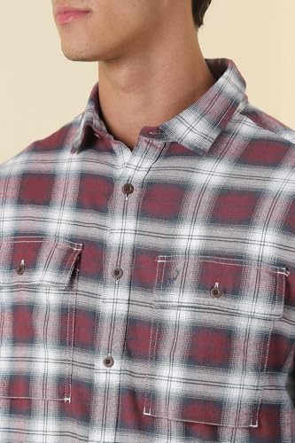 Image of Allen Solly Men Maroon Relaxed Fit Check Full Sleeves Casual Shirt