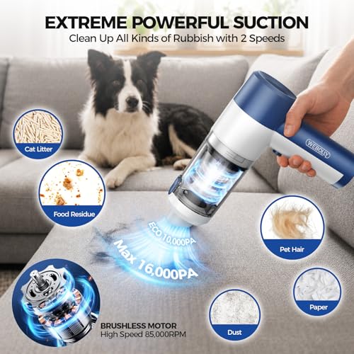 Image of Handheld Vacuum Cordless, 16000PA High Power Car Vacuum with Brushless Motor, 4-in-1 Portable Mini Vacuum & Air Duster, 2 Speeds, 3 Washable Filters & Type C Charging for Pet Hair, Home, Car & Office