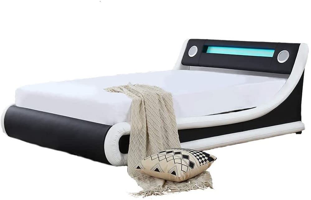 Buy Modern Black & White or Black Leather Bluetooth Speaker With LED Light Headboard Lift Tech