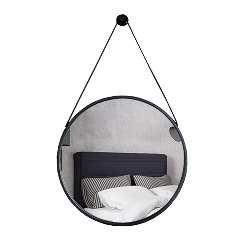 TYUHDUYUR Retro Metal Wall Hanging Mirror with Hanging Strap Round Decorative Creative Makeup Iron Mirrors for Bathroom and Living Room Black (Size : 80cm) (60cm)