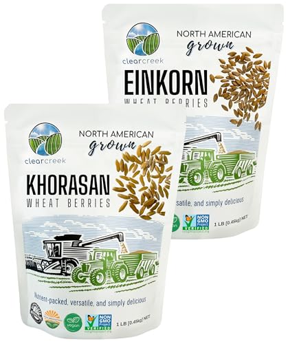 CLEAR CREEK Certified Glyphosate Residue Free Khorasan and Einkorn Wheat Berries | 2 lb (2-1 lb bags) | Non-GMO Project Verified