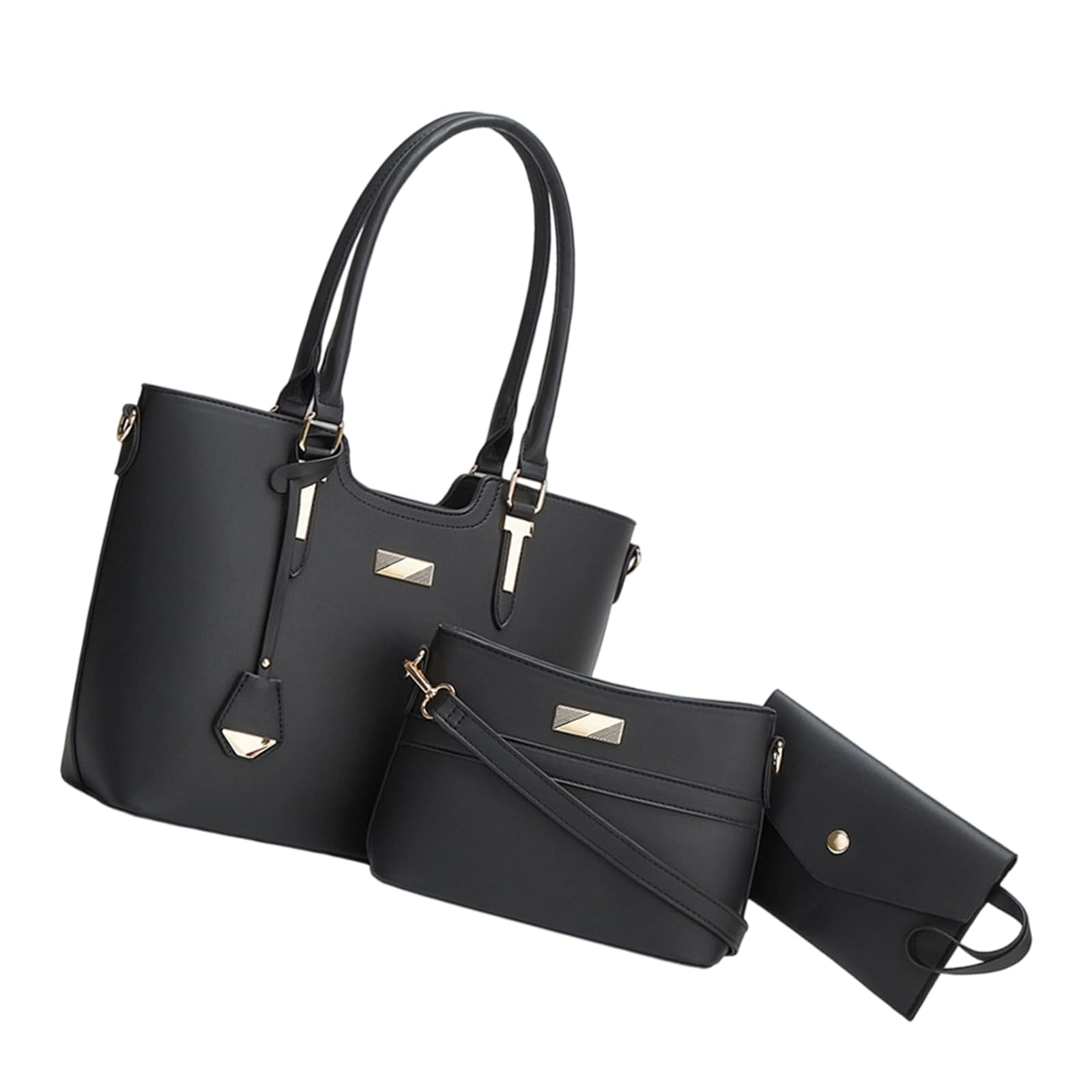 Elegante conjunto de 3 bolsos de mano para mujer de piel sintética, bandolera, cartera y bandolera, gran capacidad, bolso de oficina de piel sintética
