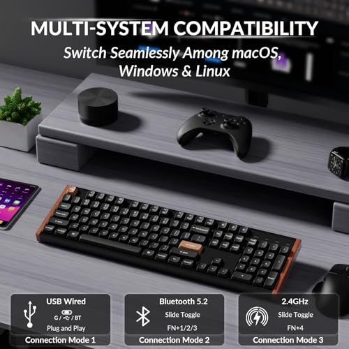 Image of Keychron K10 HE Hall Effect Keyboard Wireless, Magnetic Switch Hot Swappable, Adjustable Actuation Rapid Trigger Mode with Aluminum + Wood Frame, Full-Size Custom RGB for Mac Windows Linux - Black