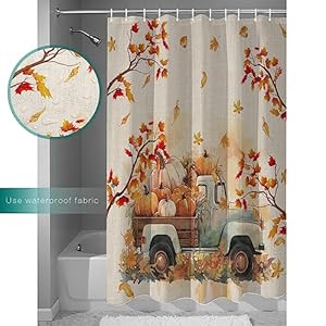 Fall Pumpkin Shower Curtain, Thanksgiving Truck Falling Maple Leaves Fabric Shower Curtain Set with 12 Hooks Cotton Linen Waterproof Bathroom Curtains for Farmhouse Wither Holiday Decor, 72"W x 72"L Fall Pumpkin Shower Curtain Thanksgiving Truck Falling Maple Leaves Fabric Shower Curtain Set with 12 Hooks Cotton Linen Waterproof Bathroom Curtains for Farmhouse Wither Holiday Decor 72W x 72L
