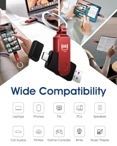 Image of MOSDART 128GB USB C 3.2 Fast Speed C and A Dual Flash Drive, exFAT Memory Stick with Keychain and LED Indicator, for iPhone 15,16,17, Android Phone, iPad, MacBook, and Other Laptops, Red