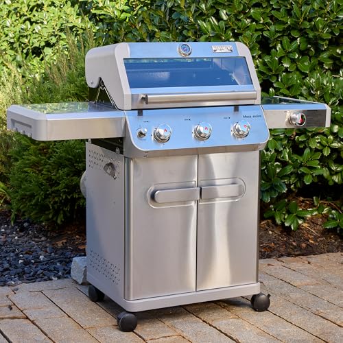 Image of Monument Grills Mesa Series, 3+1 Outdoor Barbecue Stainless Steel Propane Gas Grill, 3 Burners & 1 Side Burner 48,000 BTU Patio Garden Grill with Knob Controls, Mesa305