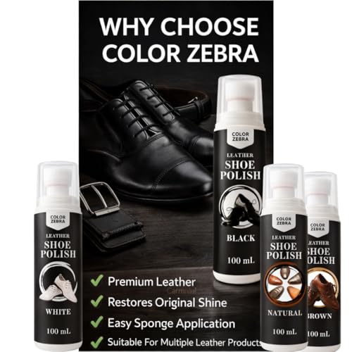 Image of Color Zebra Liquid Shoe Polish 100ml | Instant Shine & Protection | Suitable for Leather Shoes | Long-Lasting Gloss Finish | Easy Sponge Applicator (White + White)