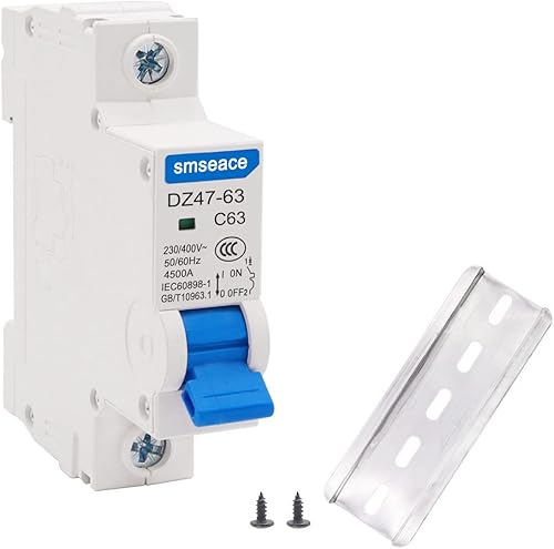 Miniatura 10 de smseace Disyuntor miniatura de baja tensión AC 20A 230400V, interruptor de desconexión de CA de 1 polo C20 Montaje en carril DIN usado para proteger