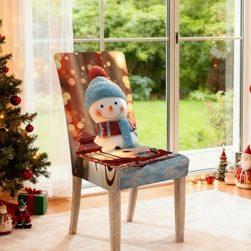 Image of Nuxovilar 2PCS Smiling Snowman Sleigh Stretch Chair Covers 23.6x70in