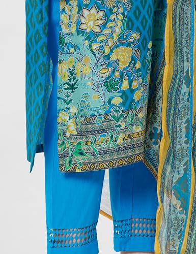 Image of BIBA Women Cotton Straight Kurta Slim Pants Suit Set