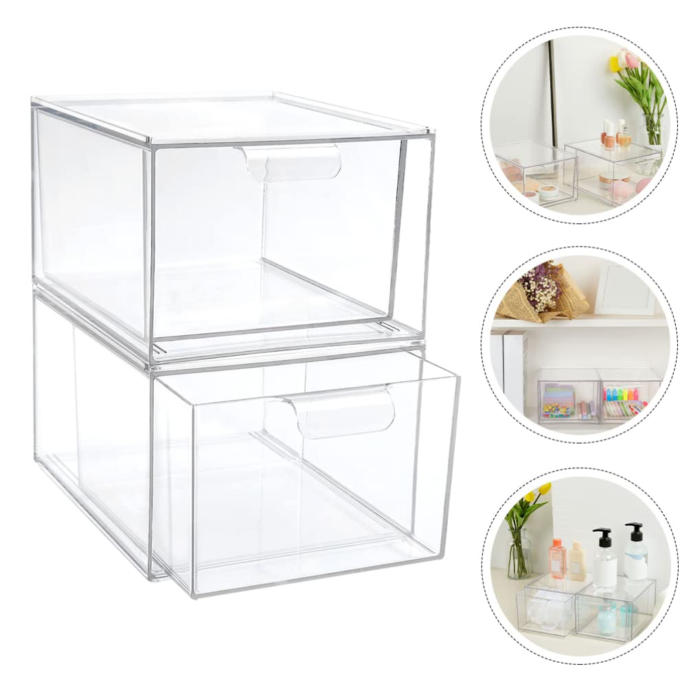 2 cajones organizadores de maquillaje acrílicos apilables – Almacenamiento transparente de cosméticos para tocador, suministros de oficina, baño y hogar – Solución versátil de almacenamiento de