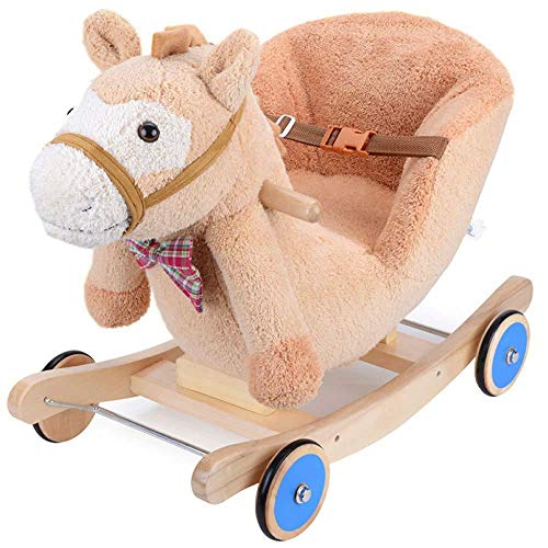 Mecedora XMJ niño del caballo de oscilación de madera maciza eje de balancín de entrenamiento del equilibrio juguete Vespa pequeños mecedora silla de la música suave del juguete del bebé del regalo de