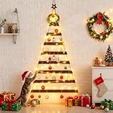 Vercraft Cat Proof Wall Christmas Tree with Light Hanging Mounted Wood Christmas Trees Wall Hanging Xmas Decor with Hooks Wooden Flat for Xmas Holiday Decoration Cat Home Indoor Office Party Supply