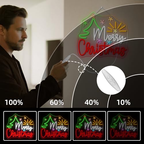 Image of Merry Christmas Tree Neon Sign Dimmable With Christmas Tree and Sun Star Neon Signs Vibrant LED Neon Glowing Sign for Wall Decor Window Man Cave Bedroom Wedding Bar Party Gift New Year
