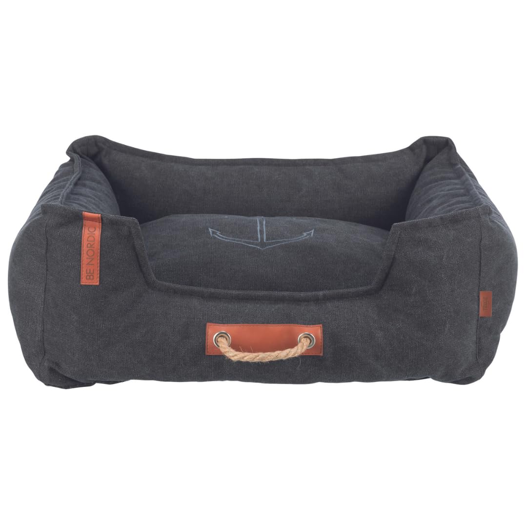 TRIXIE Hundebett BE Nordic Föhr 80x60 cm in schwarz – eckiger Hundekorb für kleine & große Hunde - gemütliches Hundekörbchen mit praktischem Tragegriff - weich & waschbar - 37451