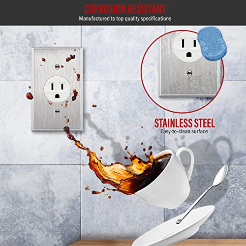 Enerlites 7751-10PCS 1.406 Inch Hole Single Receptacle Outlet Metal Wall Plate, Corrosive Resistant, Size 1-Gang 4.50 Inch X 2.76", 7751-10Pcs, 430 Stainless Steel thumb #2
