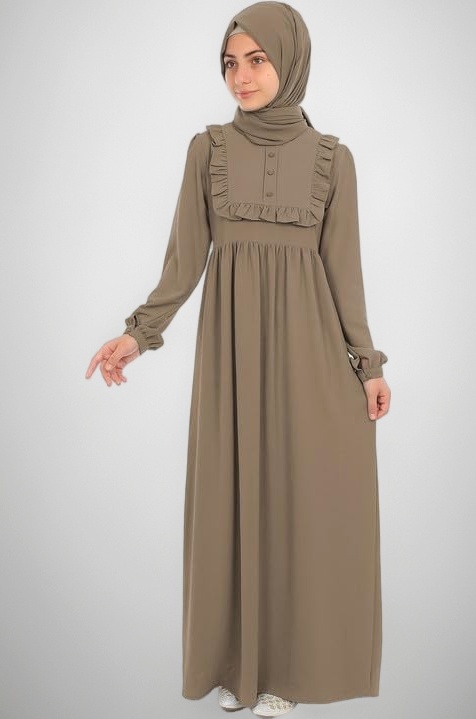 Muslim Closet� Abaya for Young Girls Age Below 14 Years | Kids Abaya with Ruffled Design over chest | Baby Girl Burqa Design (MC-KRFL001)