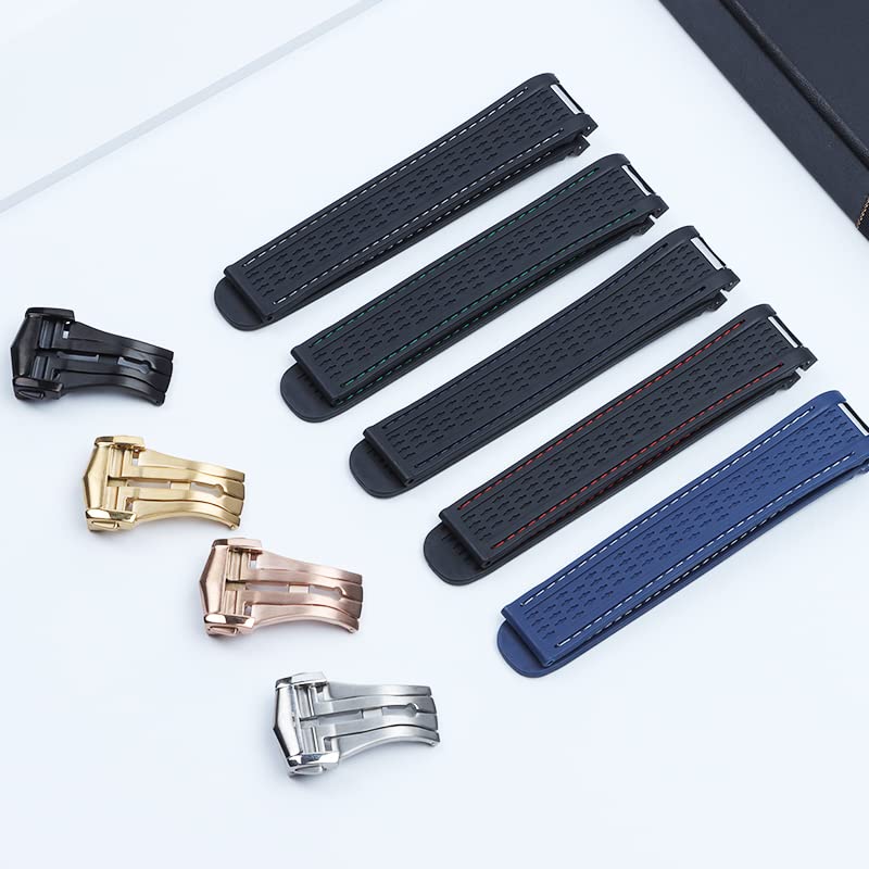 ZUC 20 mm pasek do zegarka, gumowy silikonowy pasek do zegarka z zakrzywionym końcem do zegarka Omega Seamaster 300 AQUA TERRA AT150, ultralekka klamra 8900, Wielobarwna, Silver Buckle