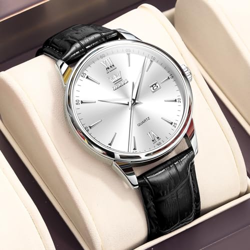 Image of OLEVS Men Leather Watches Classic Quartz Large Dial Easy Read Waterproof