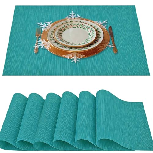 Lot de 6 sets de table, Napperon résistant à la chaleur 30x46cm, Napperon lavable antidérapant en PVC tissé en vinyle, Napperon en plastique premium facile...