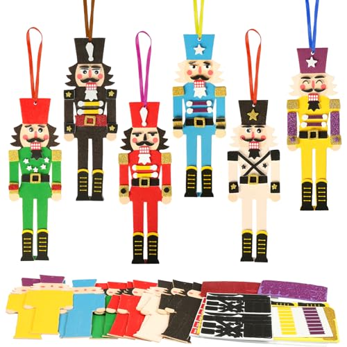 Fennoral 12 Pack Nutcracker Craft Kit for Kids Make You Own Foam Stickers Ornament DIY Christmas Arts and Crafts fo Chirstmas Party Supplies Christmas Tree Decoration