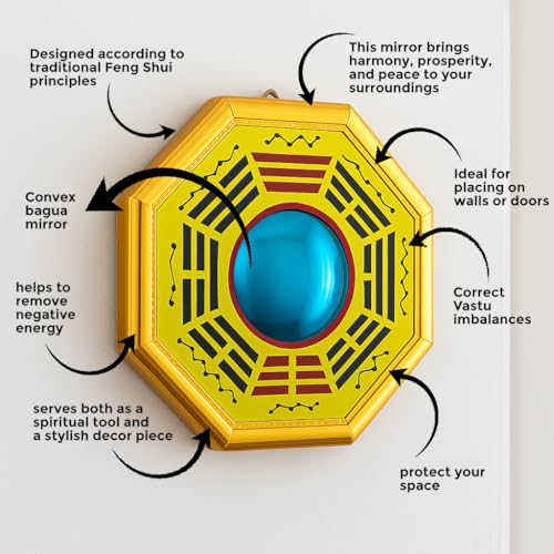 Image of Feng Shui Pakua Mirror | Wall & Door Decor for Positive Energy, Protection & Vastu Correction | Bagua Mirror to Remove Negative Energy (6 Inch)